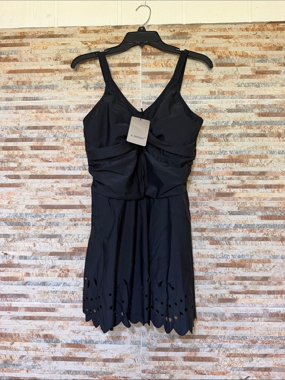 J. Jill Black One-Piece Swimdress with Laser-Cut Hem